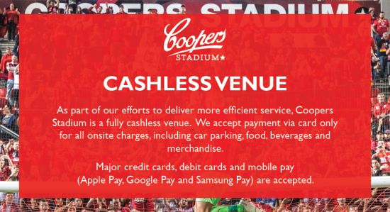 Coopers Stadium has moved to cashless